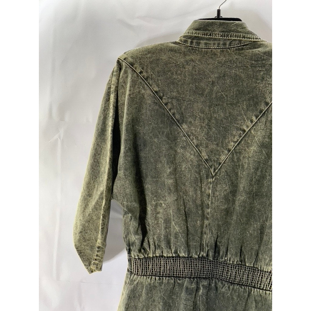 RAMPAGE Women's Washed Black Denim Button-Front Long Sleeve Mini Dress SZ 11