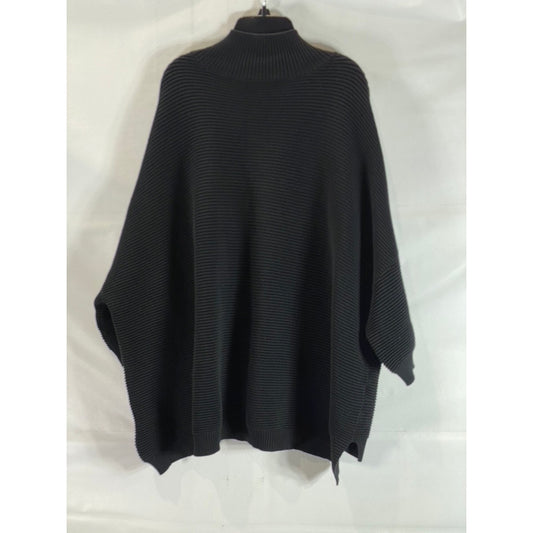 FRENCH CONNECTION Women's Black Ribbed Mock-Neck 3/4 Sleeve Poncho Sweater SZ M