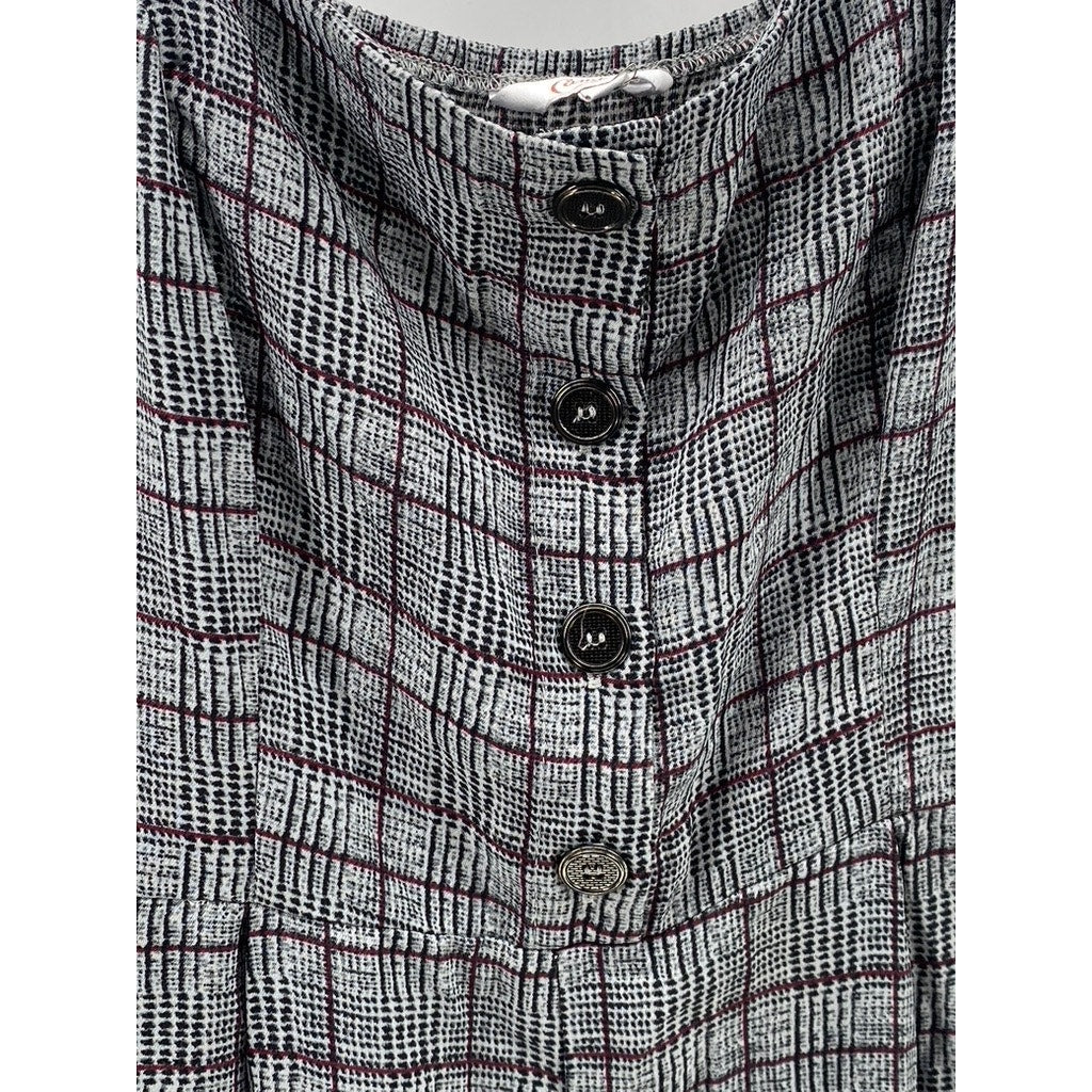 CANDIE'S Women's Gray Printed Plaid Button-Front Wide-Leg Jumpsuit SZ S