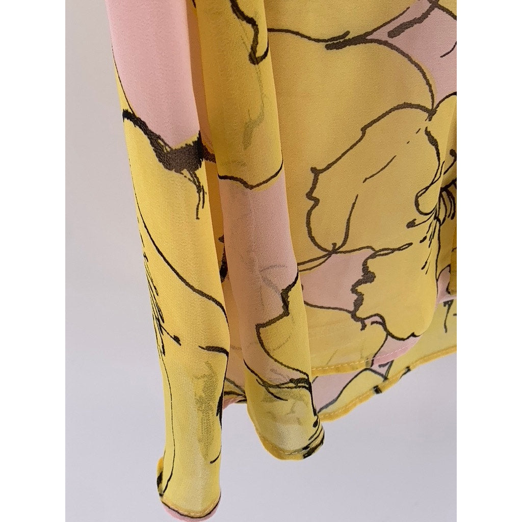 TAYLOR Women's Yellow-Pink Floral Sleeveless Chiffon Shift Mini Dress SZ 2