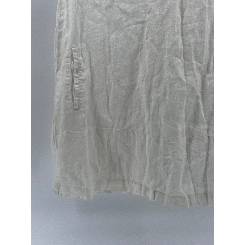UNITED COLORS OF BENETTON Women's White Linen Split-Neck A-Line Mini Dress SZ XS
