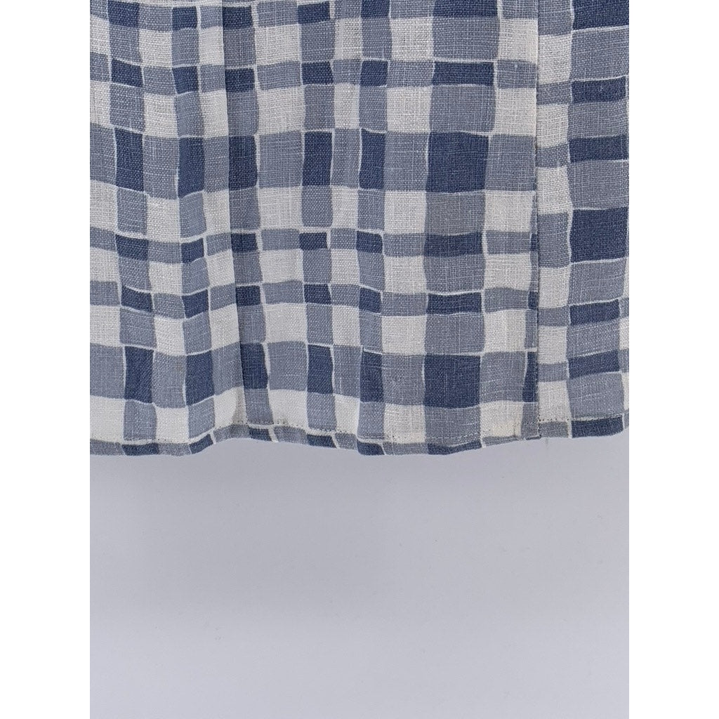 REFORMATION Women's Blue-White Checkered Reia Linen Mini Bodycon Dress SZ 0