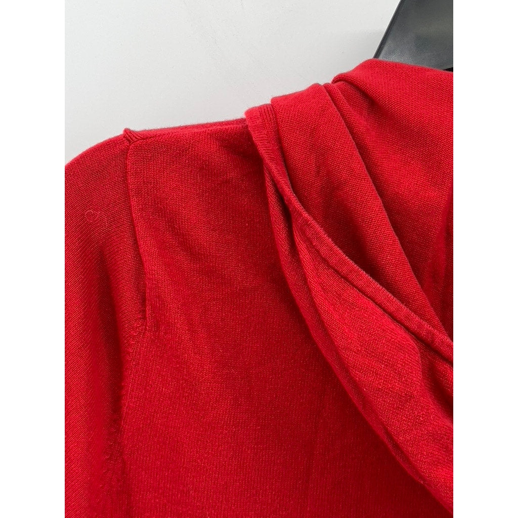 MOTHERHOOD MATERNITY Women's Red Knit Zip-Up Hooded Long Sleeve Sweater SZ S