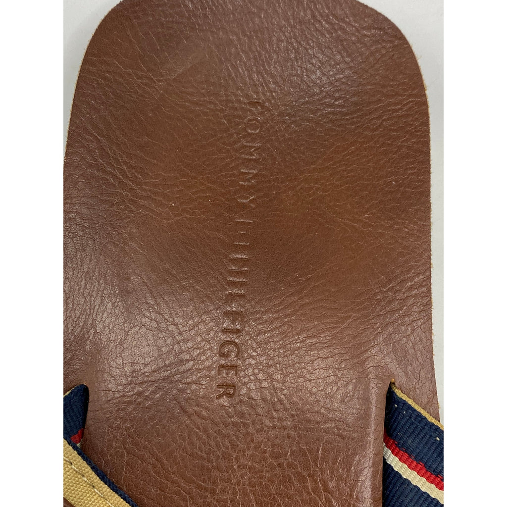 TOMMY HILFIGER Men's Brown Open-Round Toe Faux Leather Flip-Flop Sandals SZ 8
