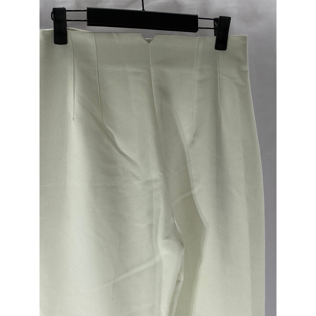 ZARA Women's White Regular Fit Slim-Leg Hook-Bar Dress Pant SZ M