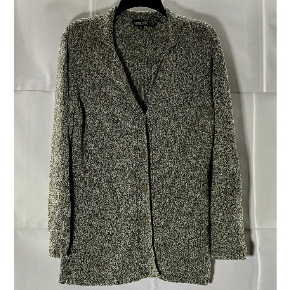 JEANNE PIERRE Women's Gray Marled Knit Notch Collar Button-Up Cardigan SZ M