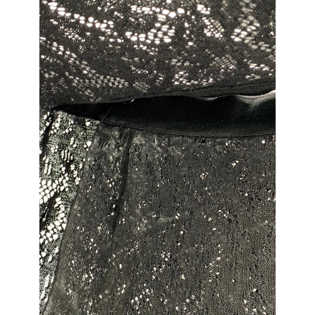 SHANGXIA Women's Black Wool-Blend Lace Side-Button A-Line Midi Skirt SZ L