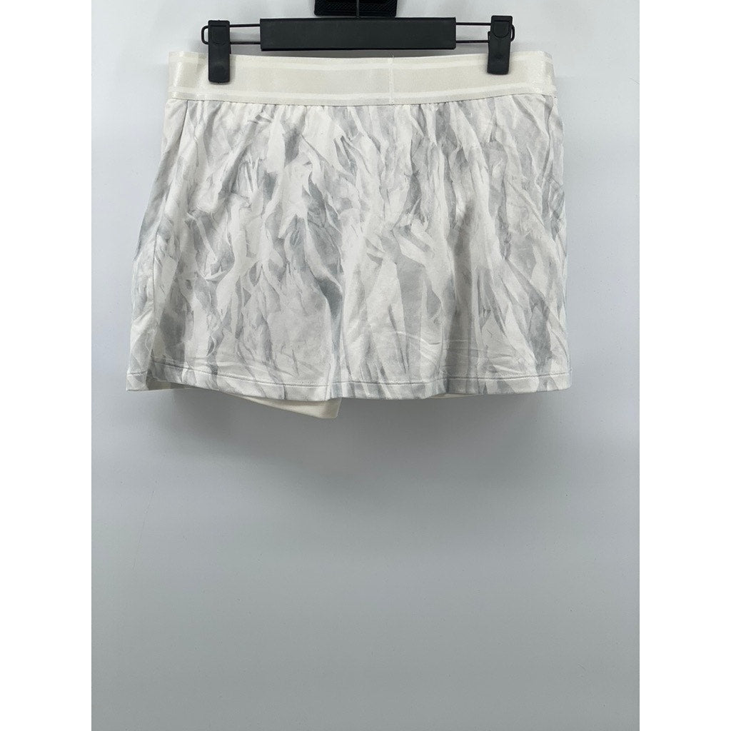 NIKE Women's White-Gray Printed Activewear Mini Inner Short Tennis Skirt SZ M