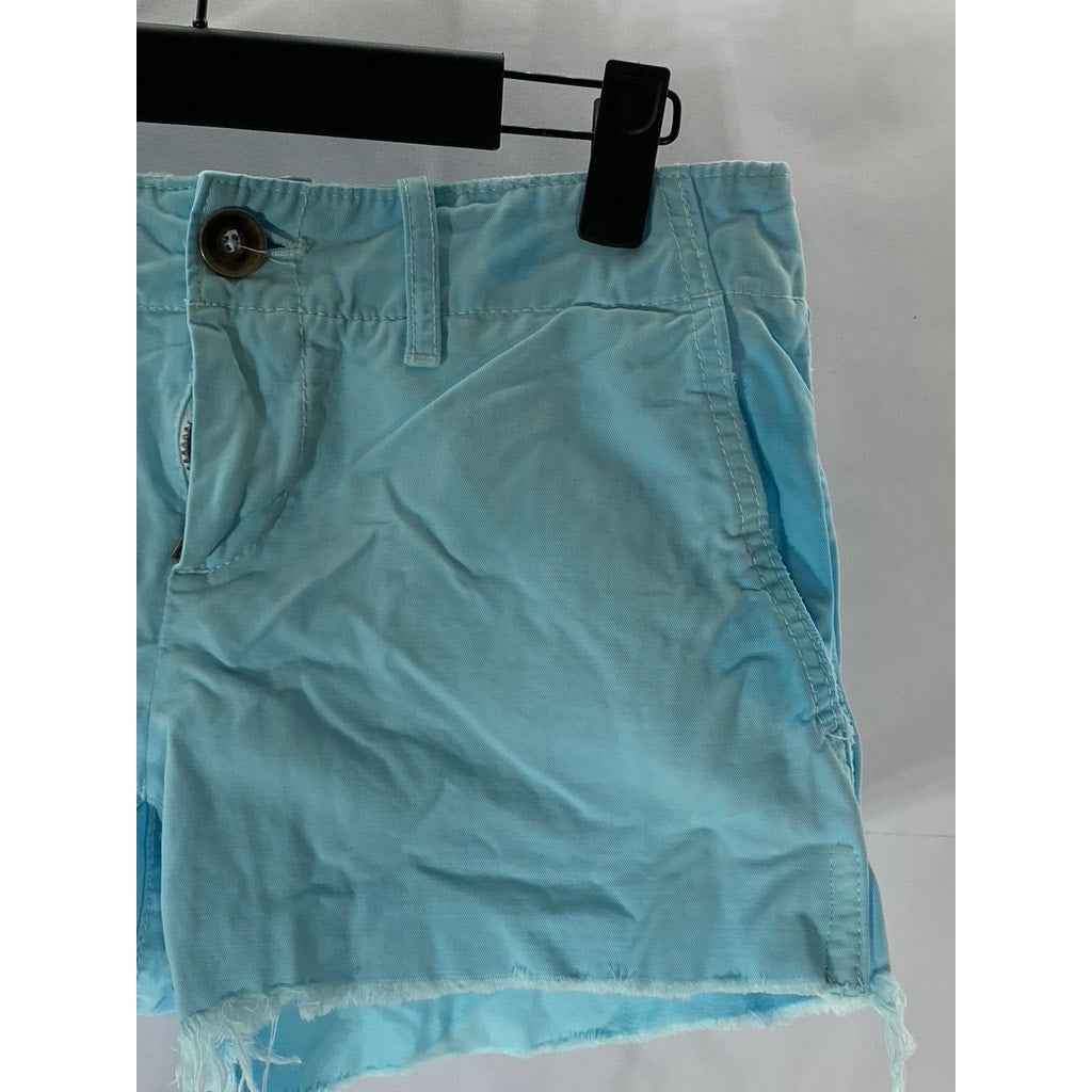 GAP Women's Light Blue Raw-Hem Regular-Fit Shorts SZ 0