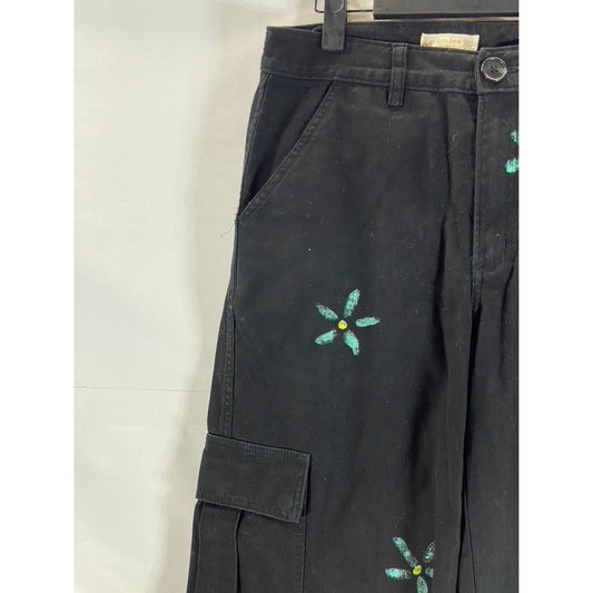ARITZIA GOLDEN BY TNA Women's Black/Blue Floral Embroidered Cargo Pants SZ 6