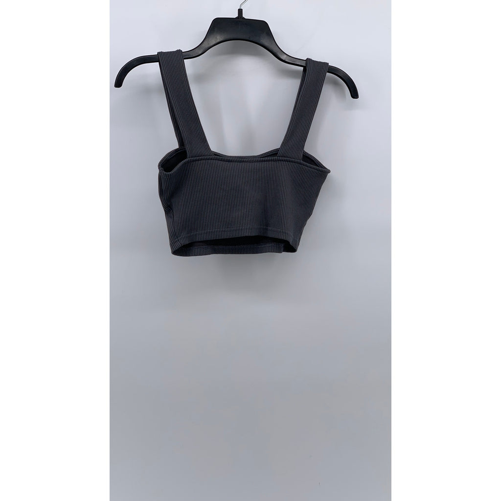 DIVIDED By H&M Women's Charcoal Gray Ribbed Straight-Neck Cropped Tank Top SZ S