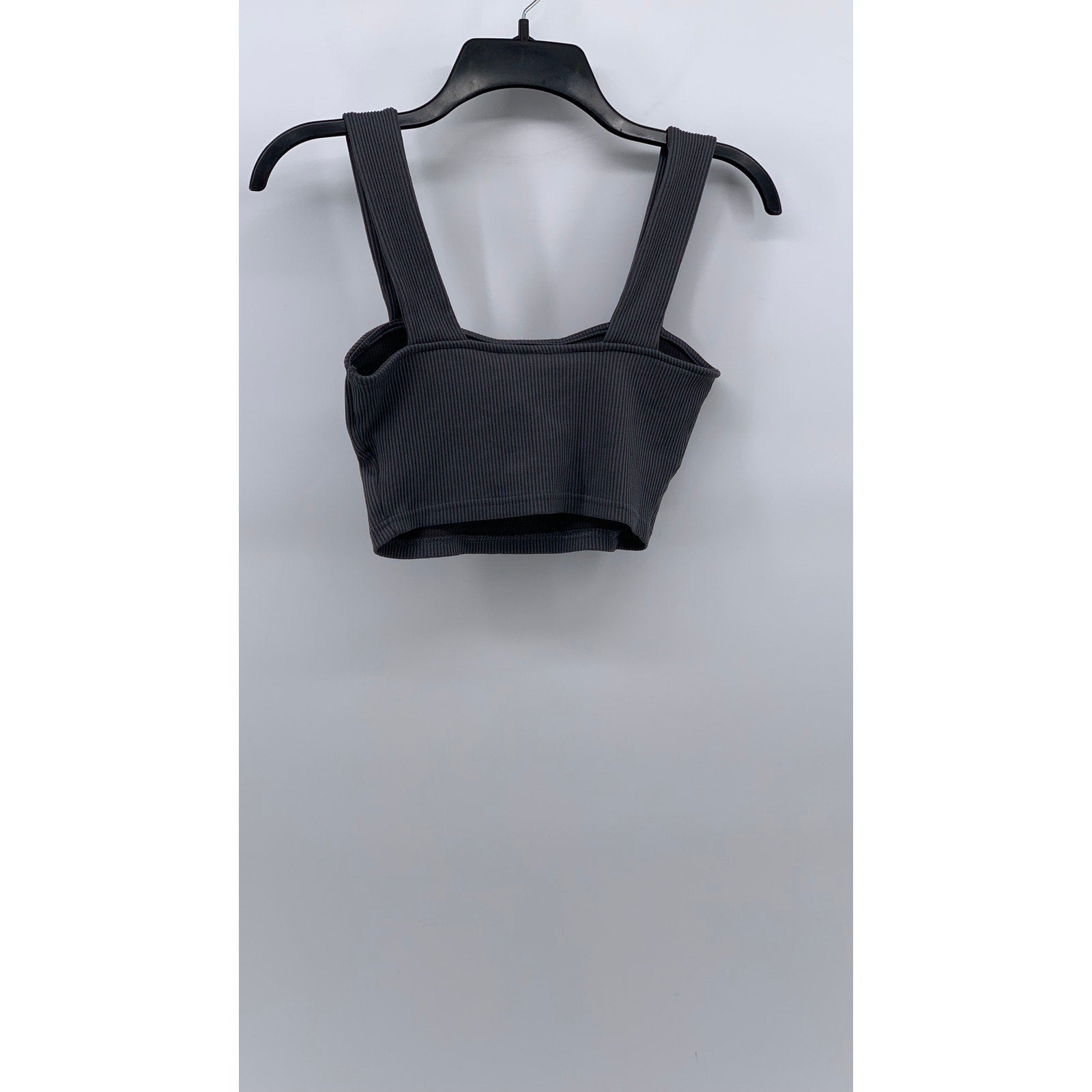 DIVIDED By H&M Women's Charcoal Gray Ribbed Straight-Neck Cropped Tank Top SZ S