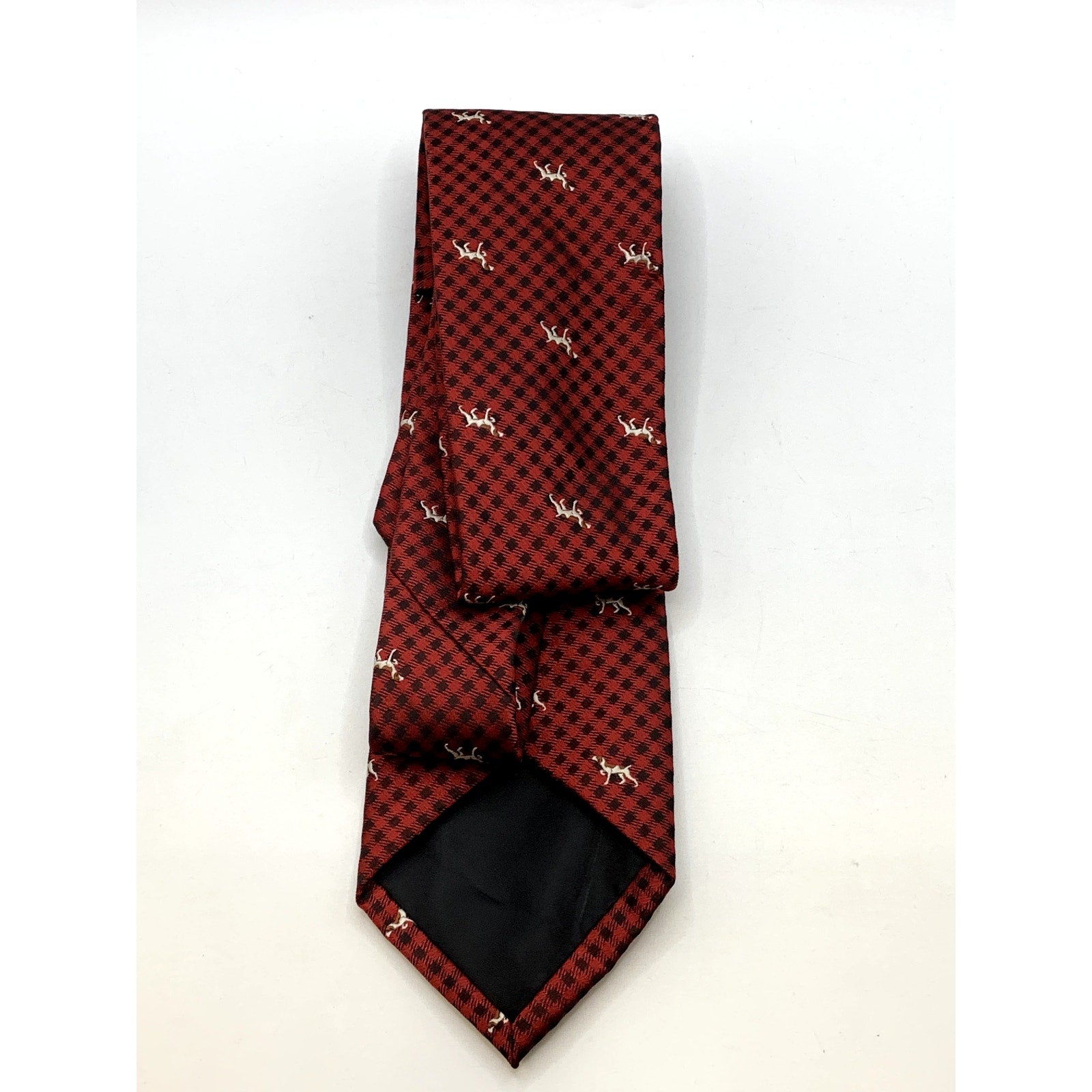 MERONA Men's Red Embroidered Dog Gingham Print Tie
