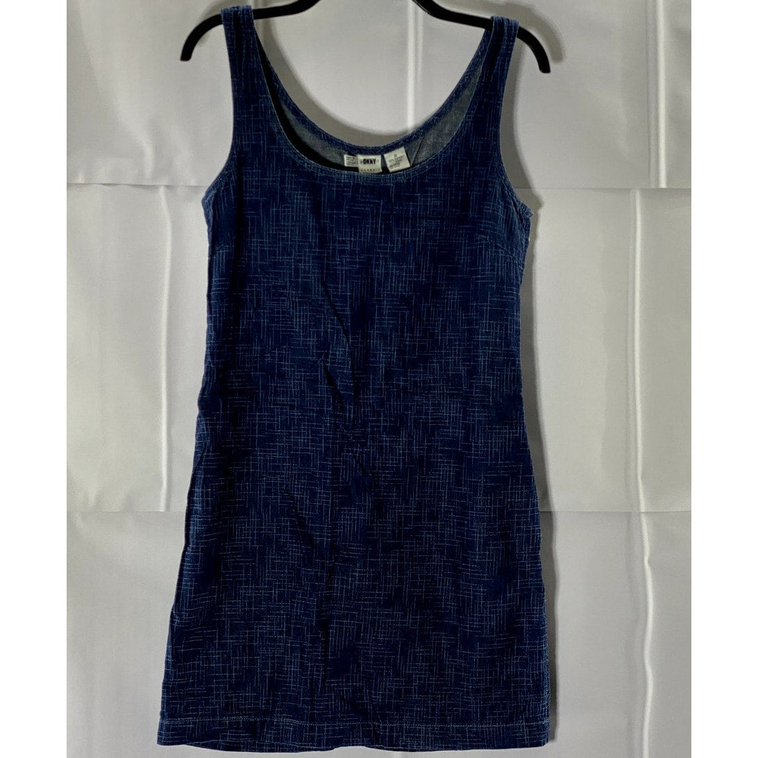 DKNY CLASSIC Women's Blue Printed Side-Zip Scoop-Neck Mini Tank Dress SZ 8