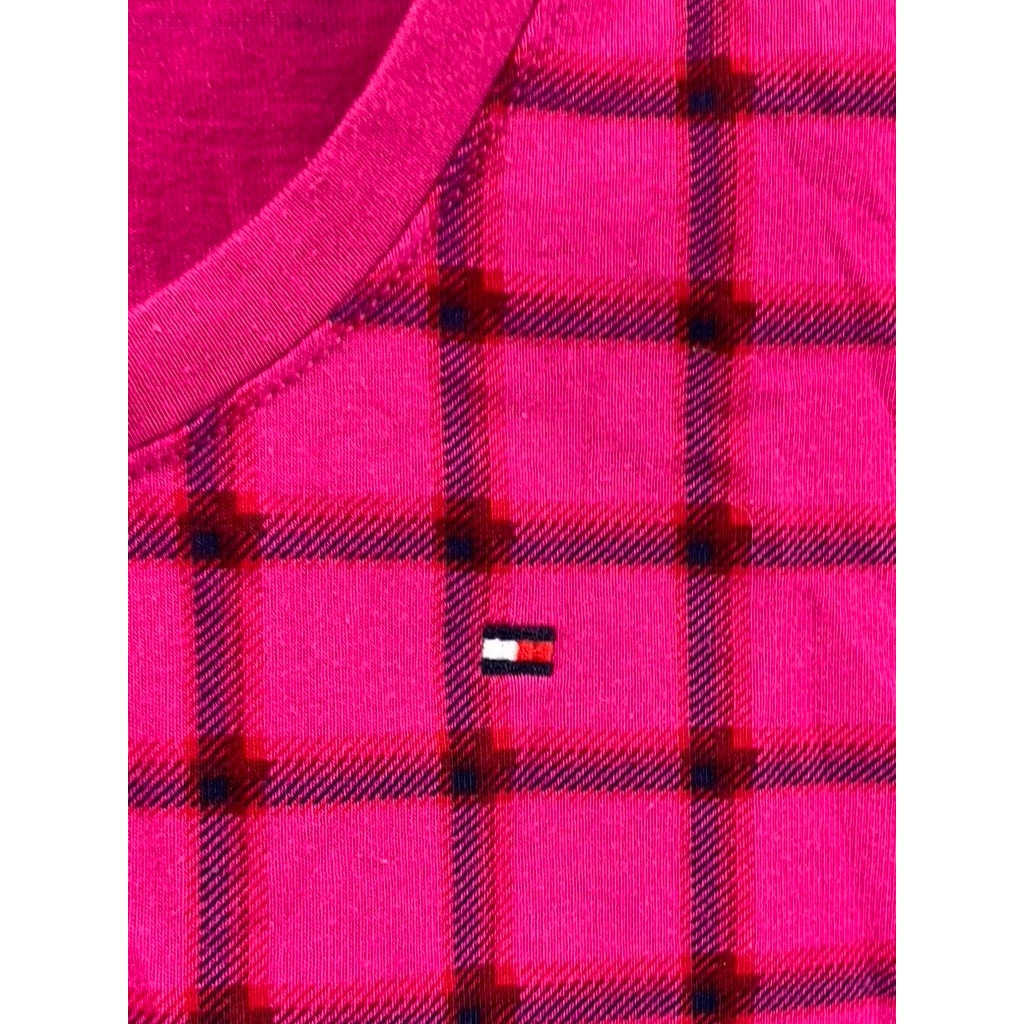 TOMMY HILFIGER Women's Magenta Grid Scoop-Neck Long Sleeve Top SZ XL
