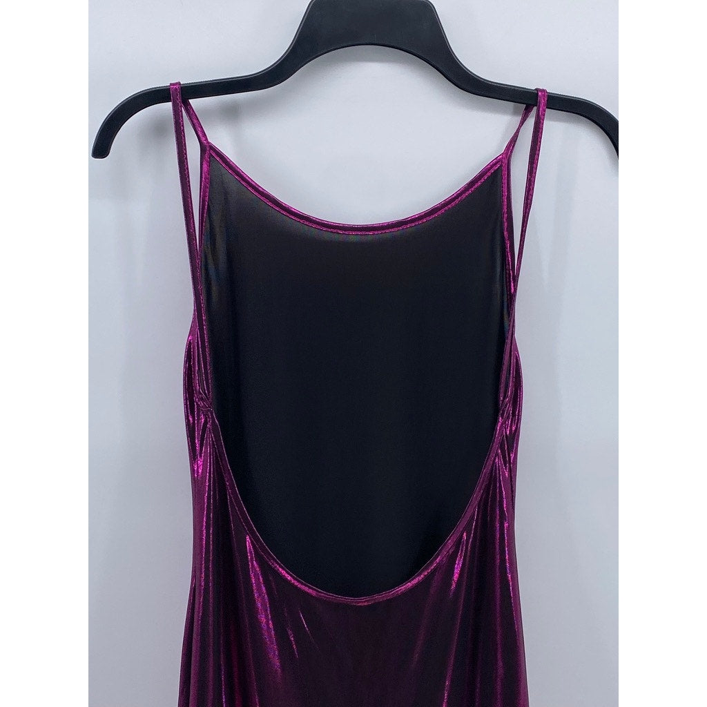 UNBRANDED Women's Purple Metallic Scoop-Neck Backless Spaghetti Strap Dress SZ M