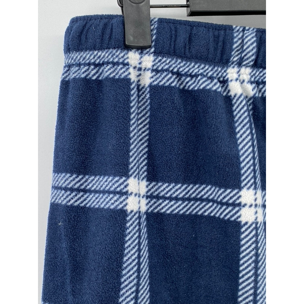 LUCKY BRAND Men's Dark Blue Checkered Fleece Relaxed-Fit Pajama Pants SZ M
