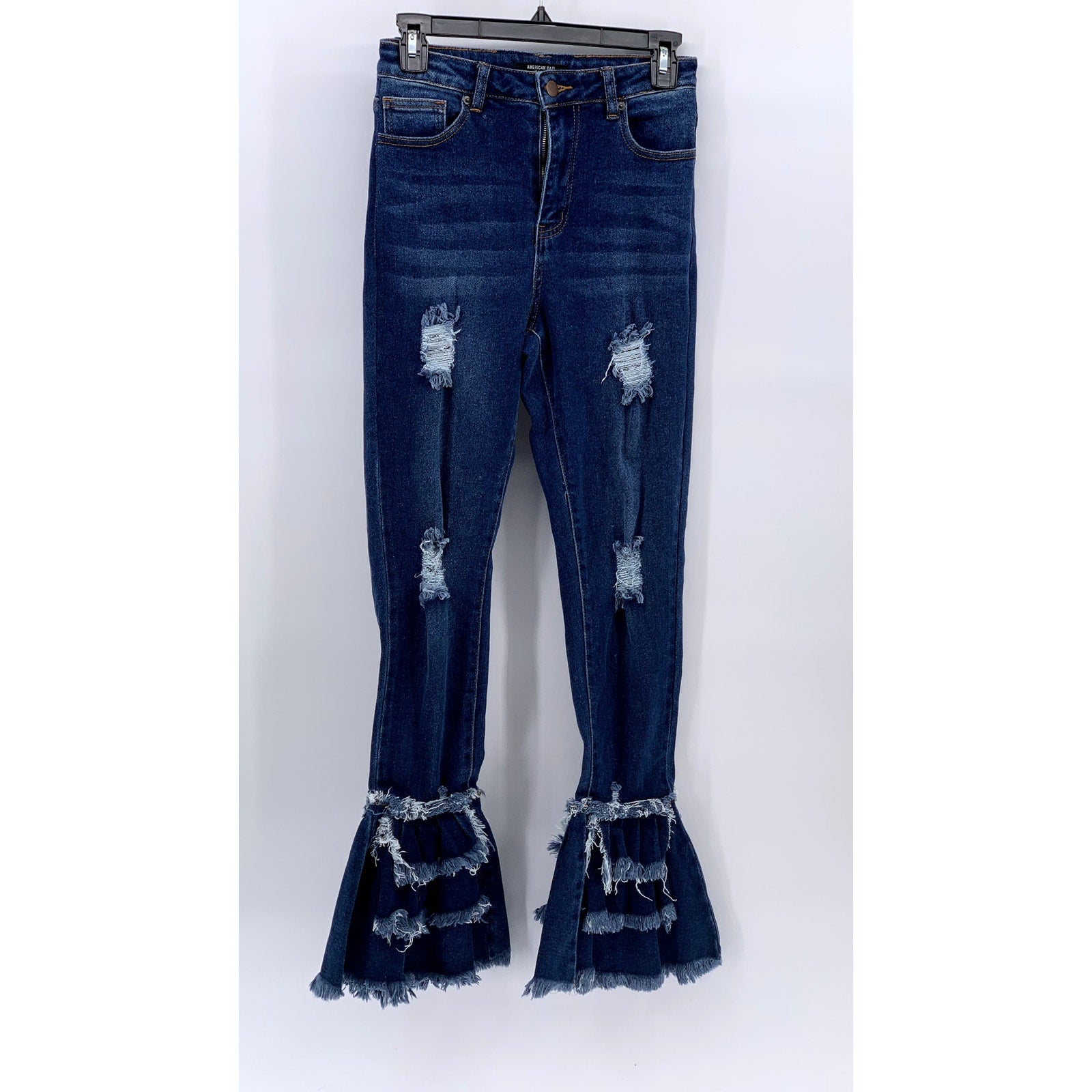 AMERICAN BAZI Women's Blue Denim Y2K Streetwear Distressed High-Rise Jeans SZ 26