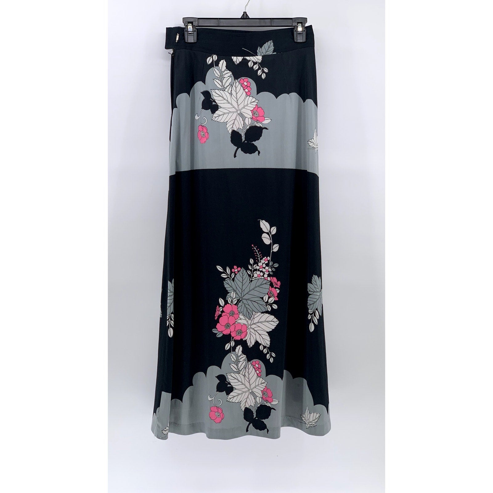 PEARL Women's Black Printed A-line Midi Skirt SZ 28(USS)