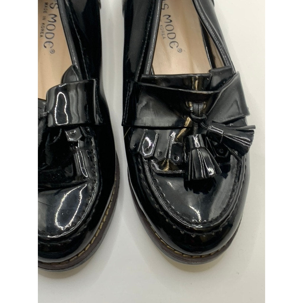 N'S MODE Women's Black Patent Leather Slip-On Tassel Loafers SZ 5.5/6