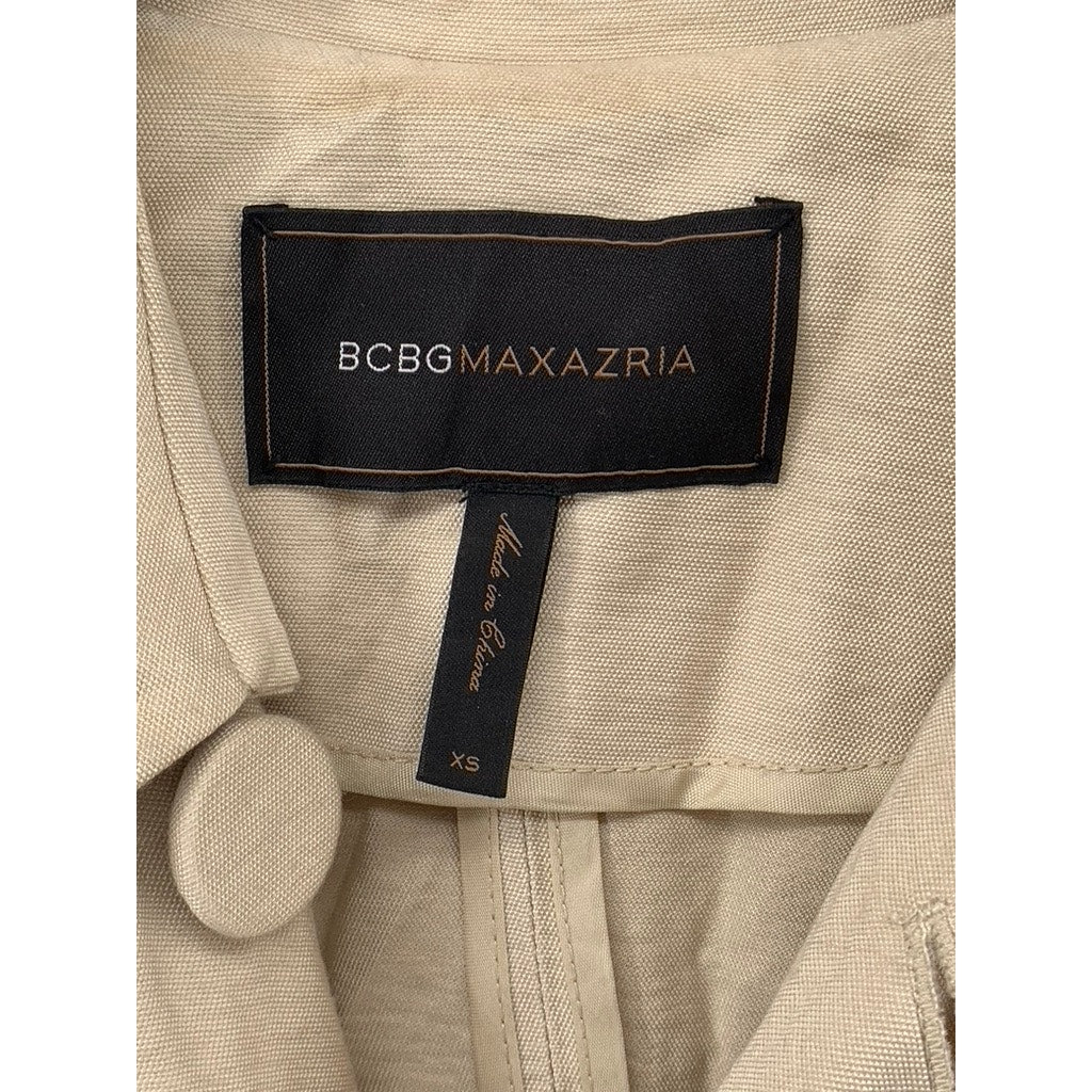 BCBGMAXAZARIA Women's Beige Cape Long Sleeve Belted Trench Coat SZ XS