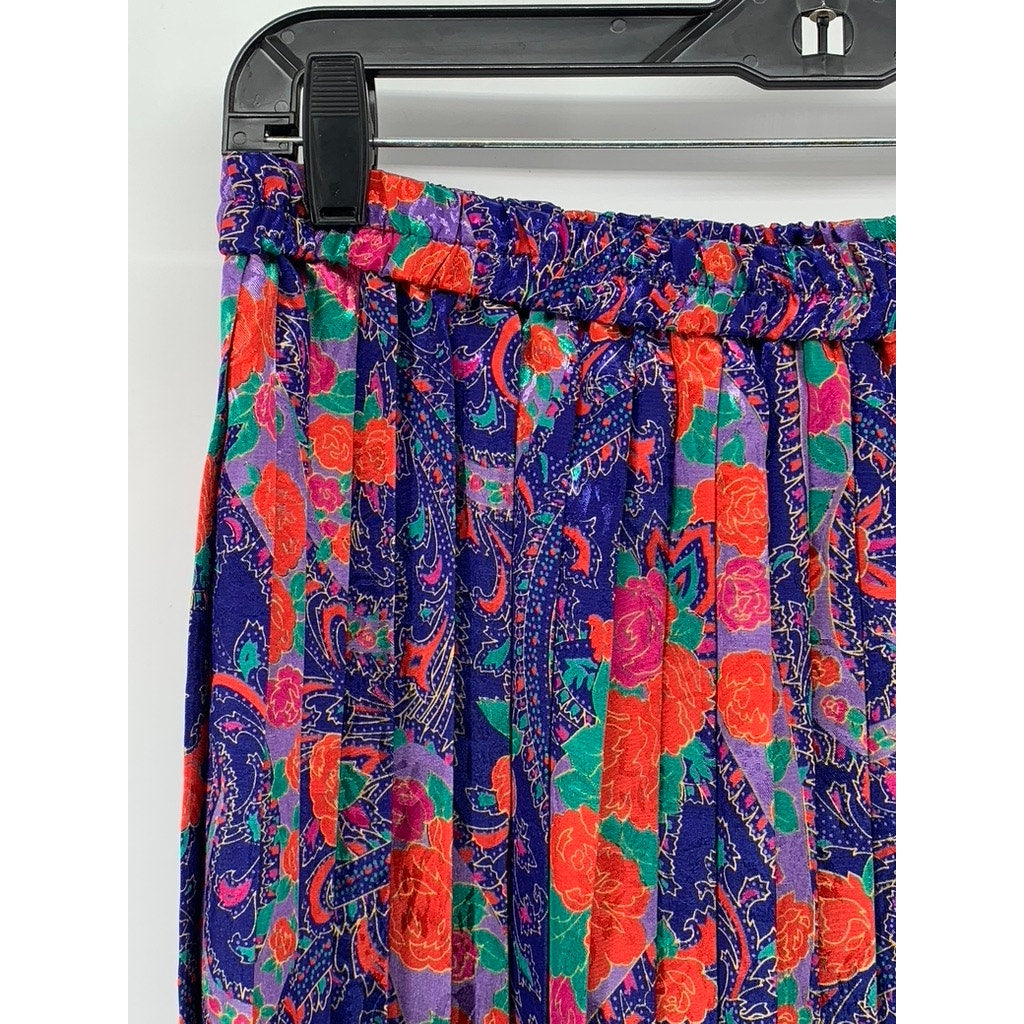 UNBRANDED Women's Purple-Orange Printed Pleated Maxi Skirt SZ L