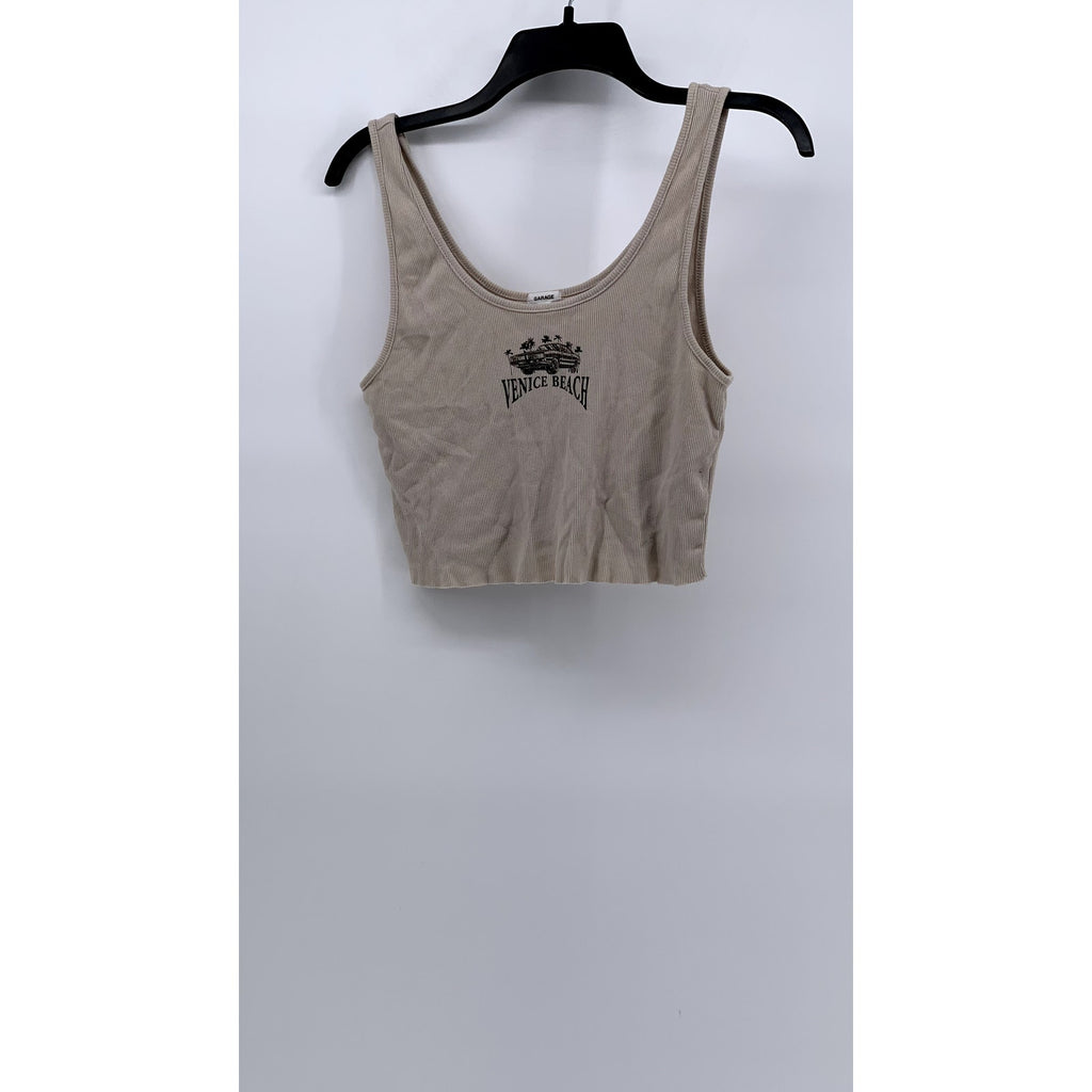 GARAGE Women's Cotton Light Brown Venice Beach Cropped Tank Top SZ L