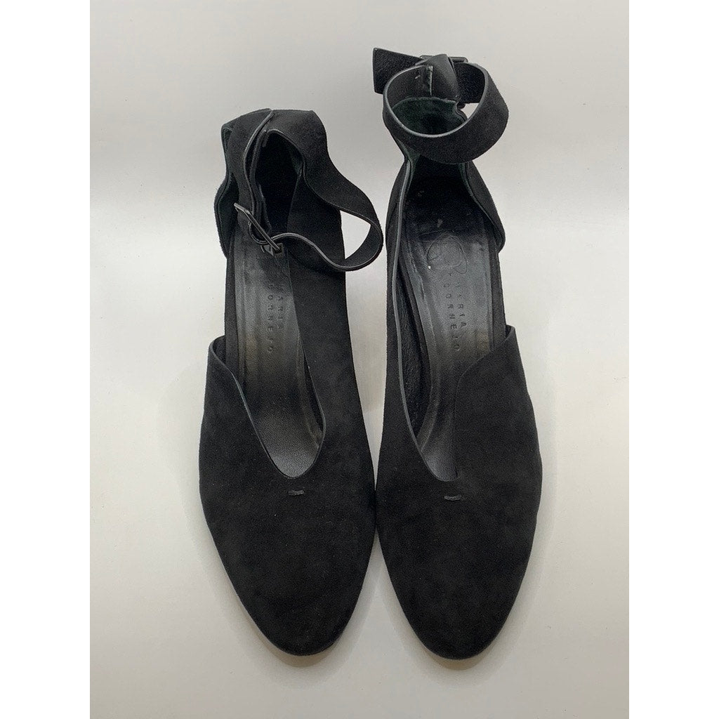 ZERO + MARIA CORNEJO Women's Black Leather Ankle Strap Heeled Sandals SZ 40(9)