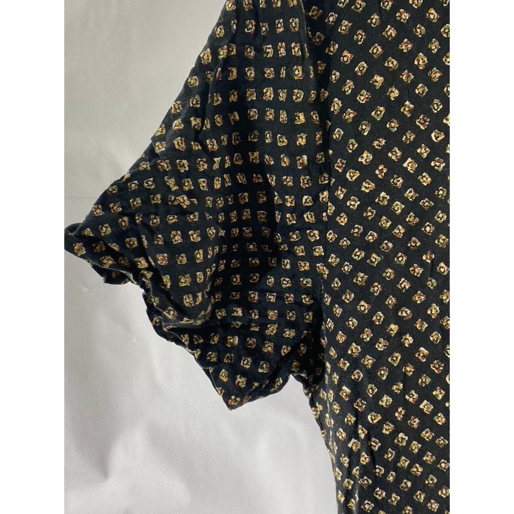 SHERI MARTIN Women's Black Printed Side-Tie Short Sleeve A-Line Dress SZ 12