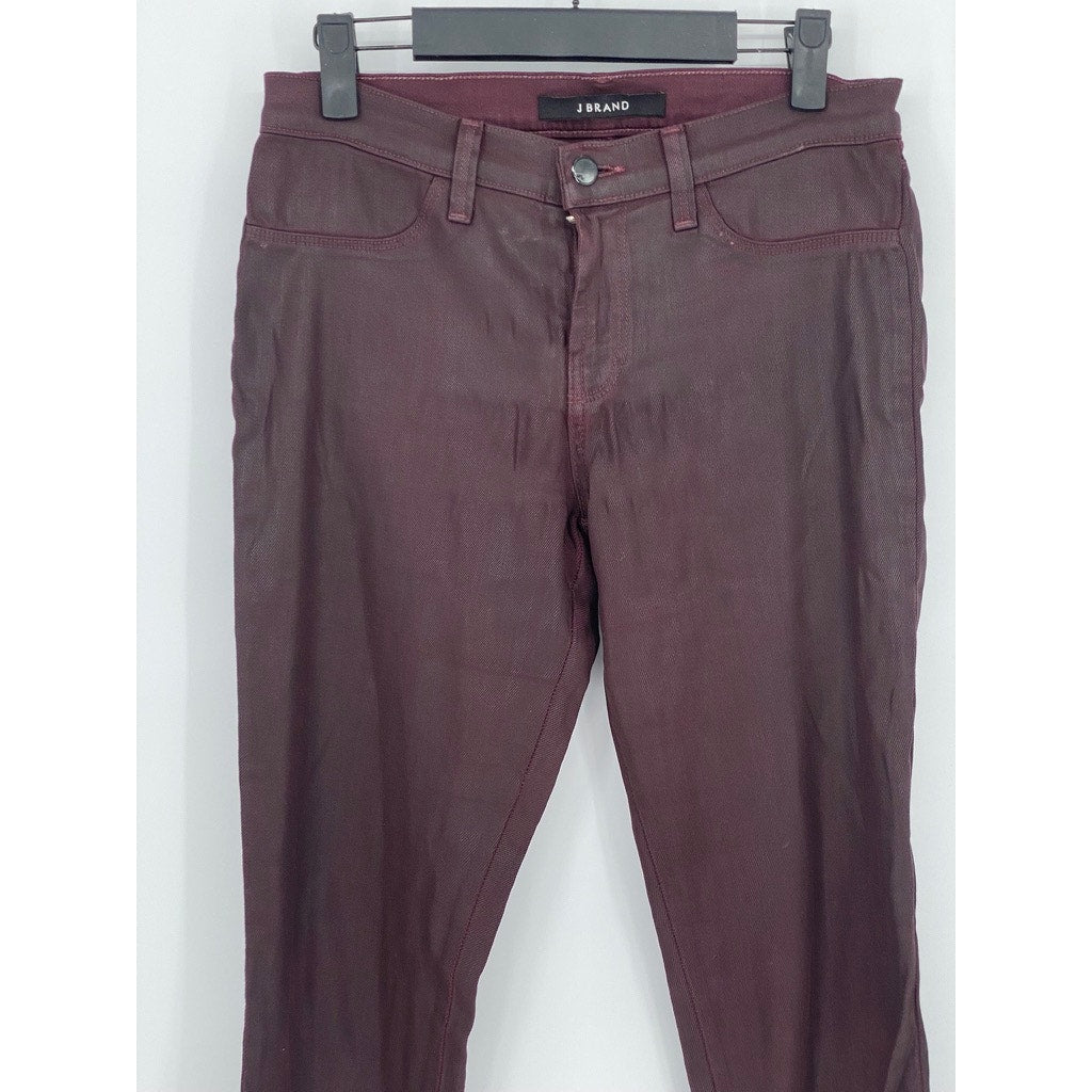 J BRAND Women's Burgundy Coated Super Skinny Lacq Pinot Jeans SZ 27