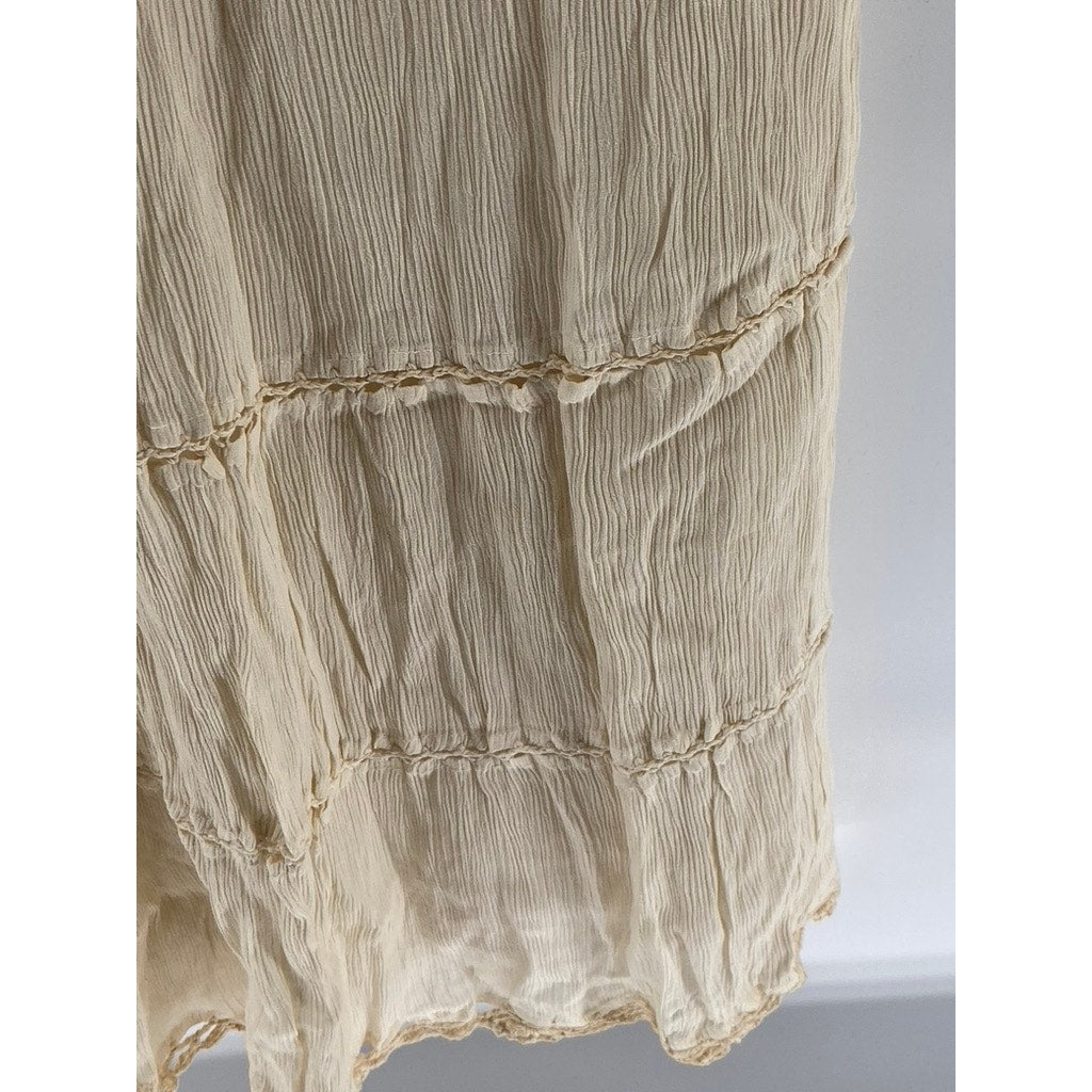 MIDNIGHT VELVET Women's Vintage Tan Scoop-Neck Sleeveless Tiered Maxi Dress SZ L