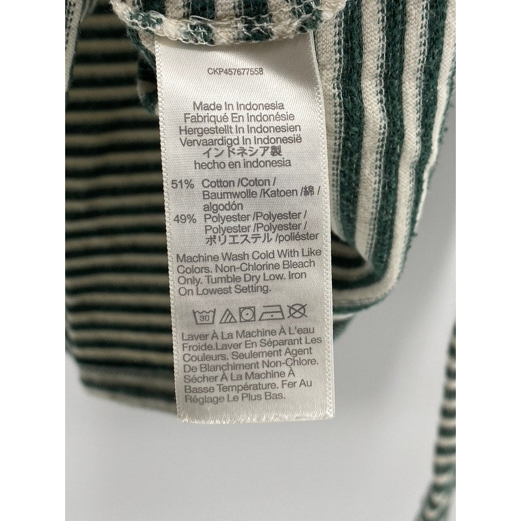 MADEWELL Women's Green-White Striped Crewneck Long Sleeve Knit Sleep Top SZ M