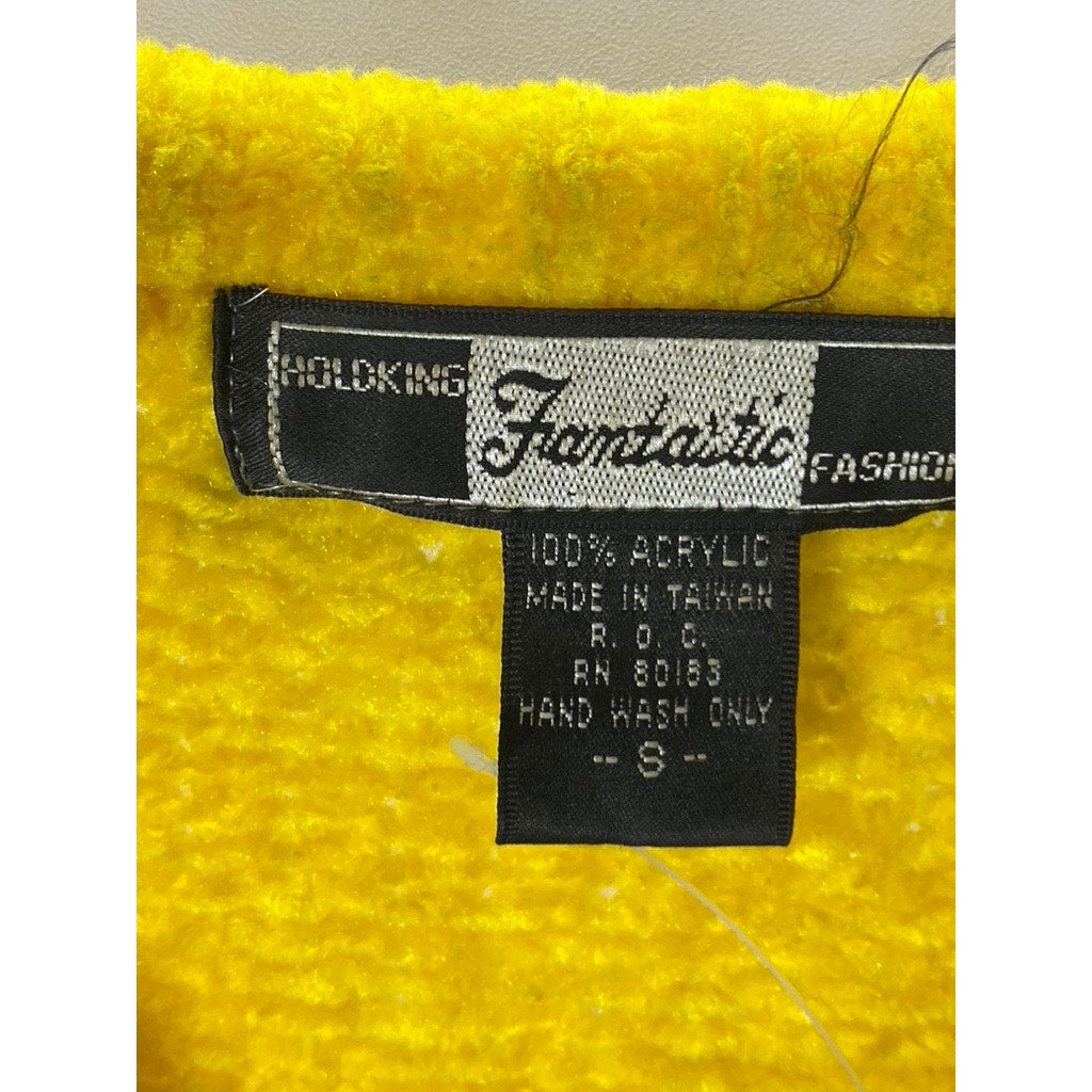 FANTASTIC FASHION Women's Yellow-Multicolor Faux Pearl Cactus Knit Sweater SZ S