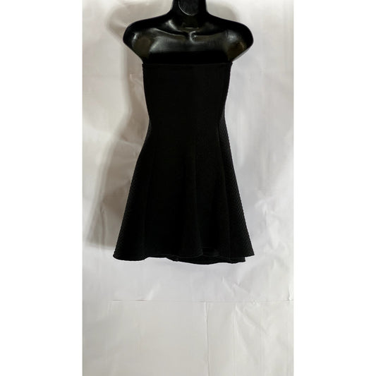 LOVE J Women's Black Solid Zig-Zag Textured Strapless Mini A-Line Dress SZ L