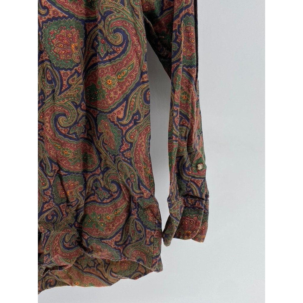 CLUBROOM Men's Vintage Paisley Pattern Collared Button-Up Shirt SZ L
