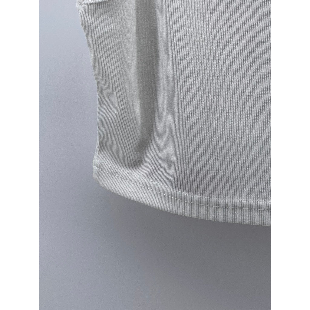 SHEIN Women's White Ribbed Motor Sport Scoop-Neck Cropped Tank Top SZ XS