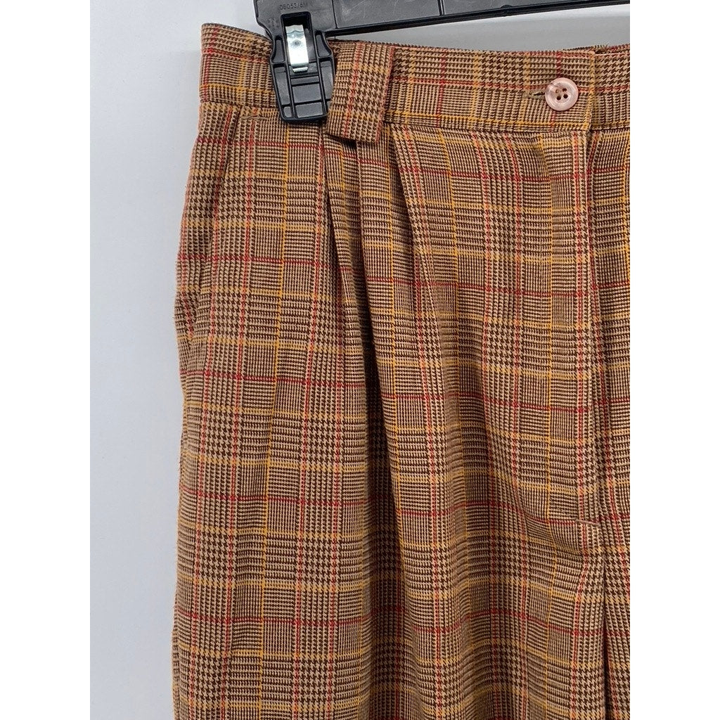 KAREN SCOTT Women’s Vintage Brown Plaid Pleated Straight-Leg Pants SZ 12