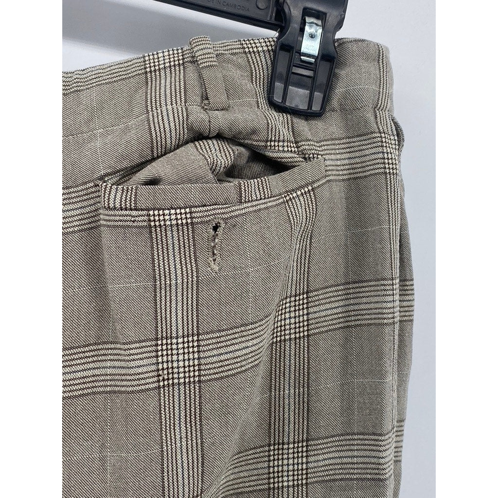 UNBRANDED Women’s Tan Plaid Hook & Bar Straight-Leg Pants SZ 12