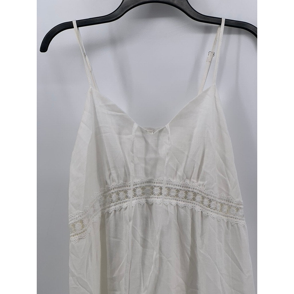 UNBRANDED Women's White Tie-Neck Lace-Trim Maxi Dress SZ XL