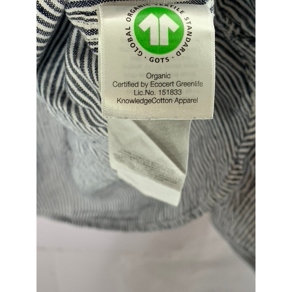 KNOWLEDGE COTTON APPAREL Men's Blue/White Pinstripe Linen Button-Up Shirt SZ 2XL