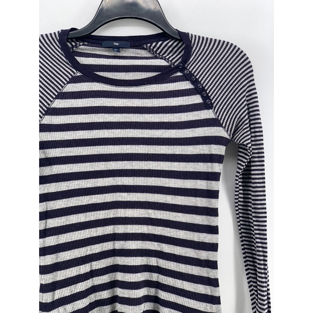 GAP Women's Navy-White Striped Ribbed Long Sleeve Top SZ XS