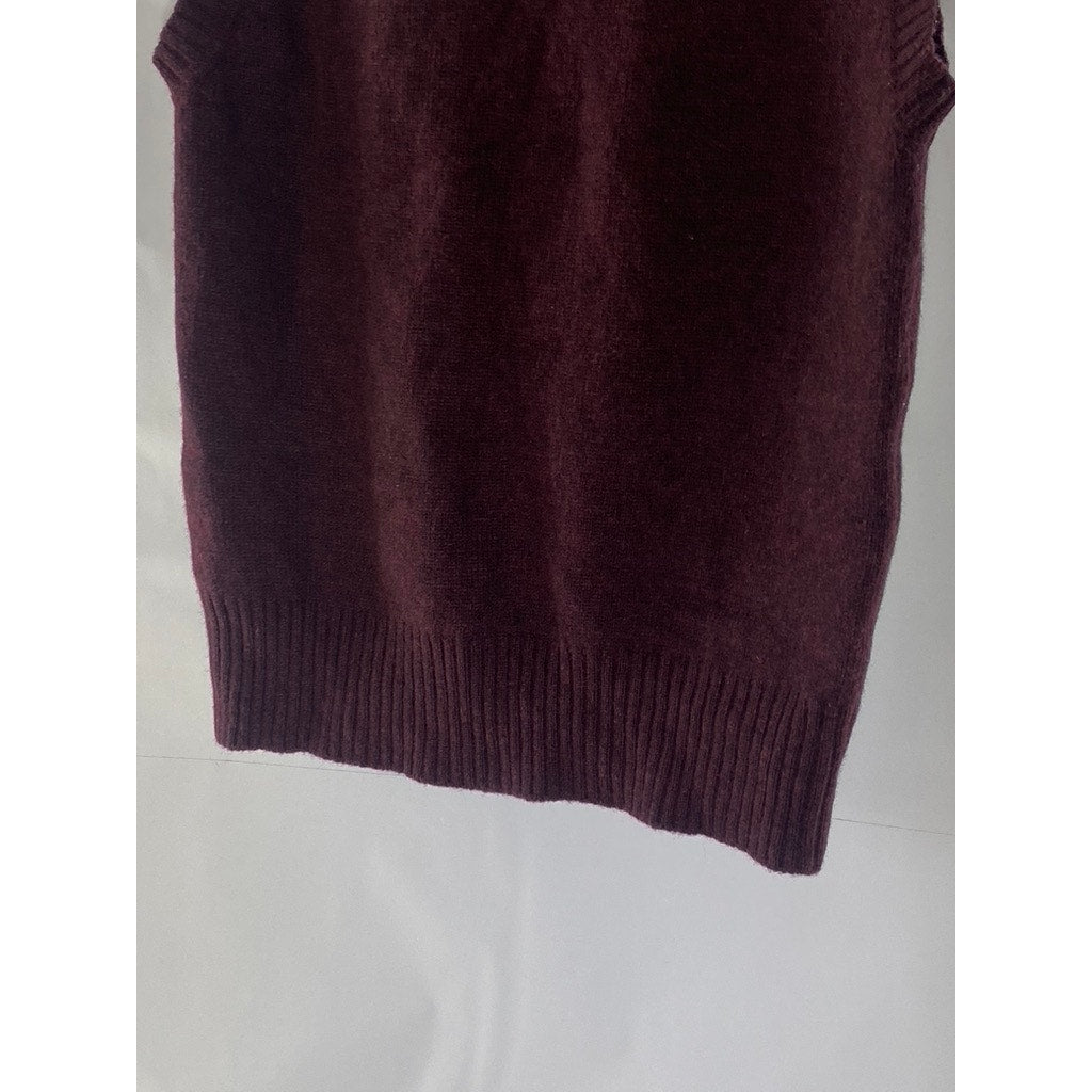 EAST BOY Women's Burgundy-Tan Diamond Crewneck Knit Sweater Vest SZ S