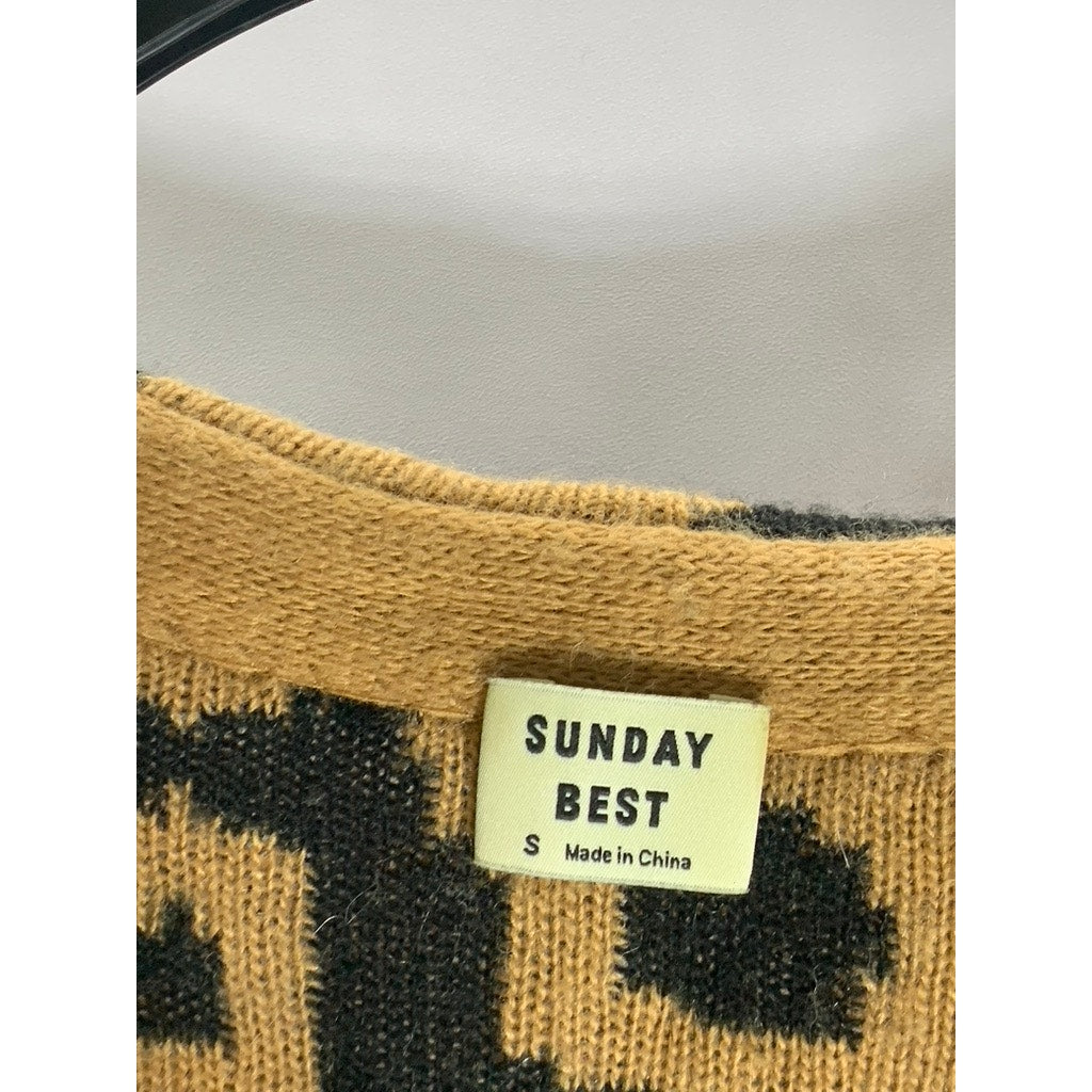 SUNDAY BEST Women's Tan/Black Animal Print Button-Up Cardigan SZ S