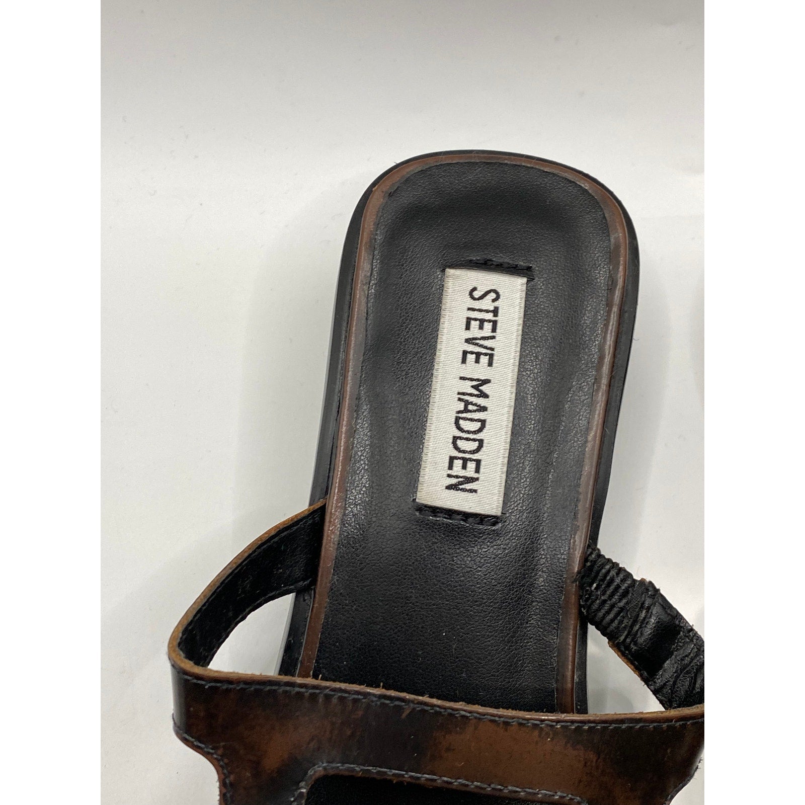 STEVE MADDEN Women's Brown Leather Square-Toe Block-Heel Slide Sandals SZ 7