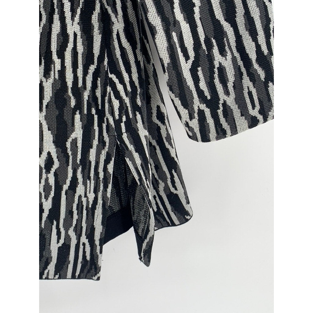 MING WANG Women's Black-Gray Animal Print Open-Front Padded Top SZ XL