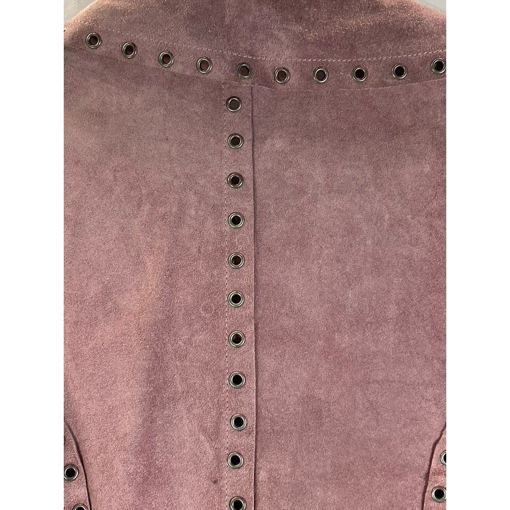 ESSENDI Women's Pink Vintage Calf Suede Cropped Grommet Snap-Button Jacket SZS