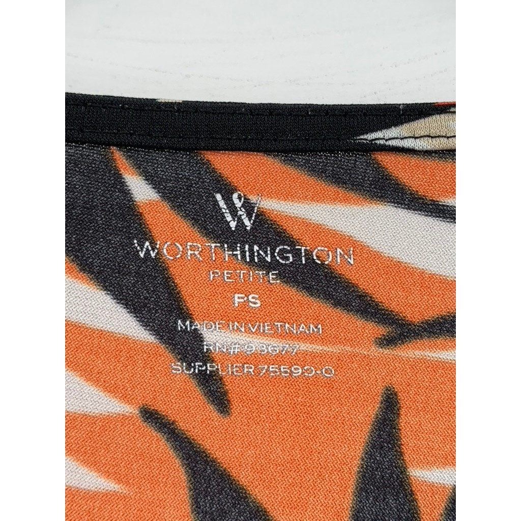 WORTHINGTON Women's Petite Scoop-Neck Multicolor Plant Pattern Shirt SZ S