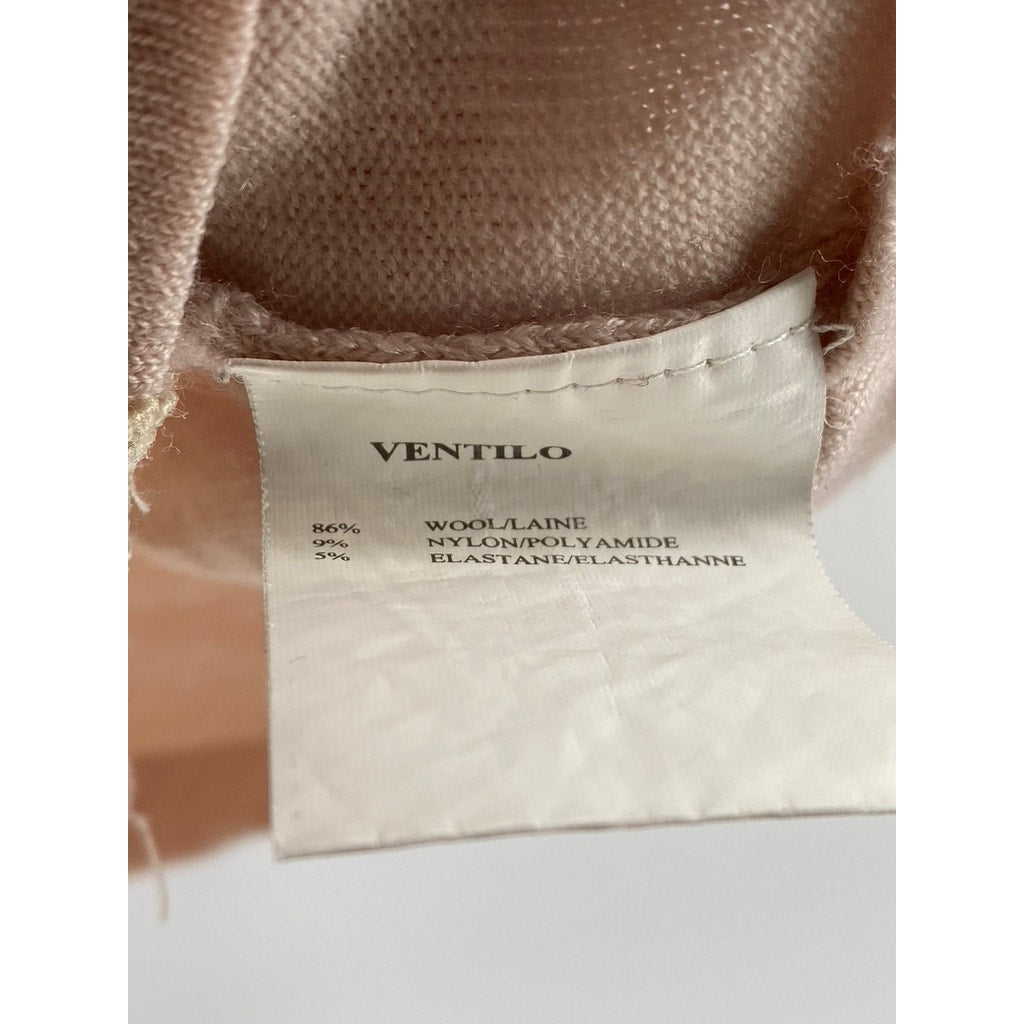 ARMAND VENTILO Women's Light Pink-Beige Wool-Blend V-Neck Lace-Trim Sweater SZ M