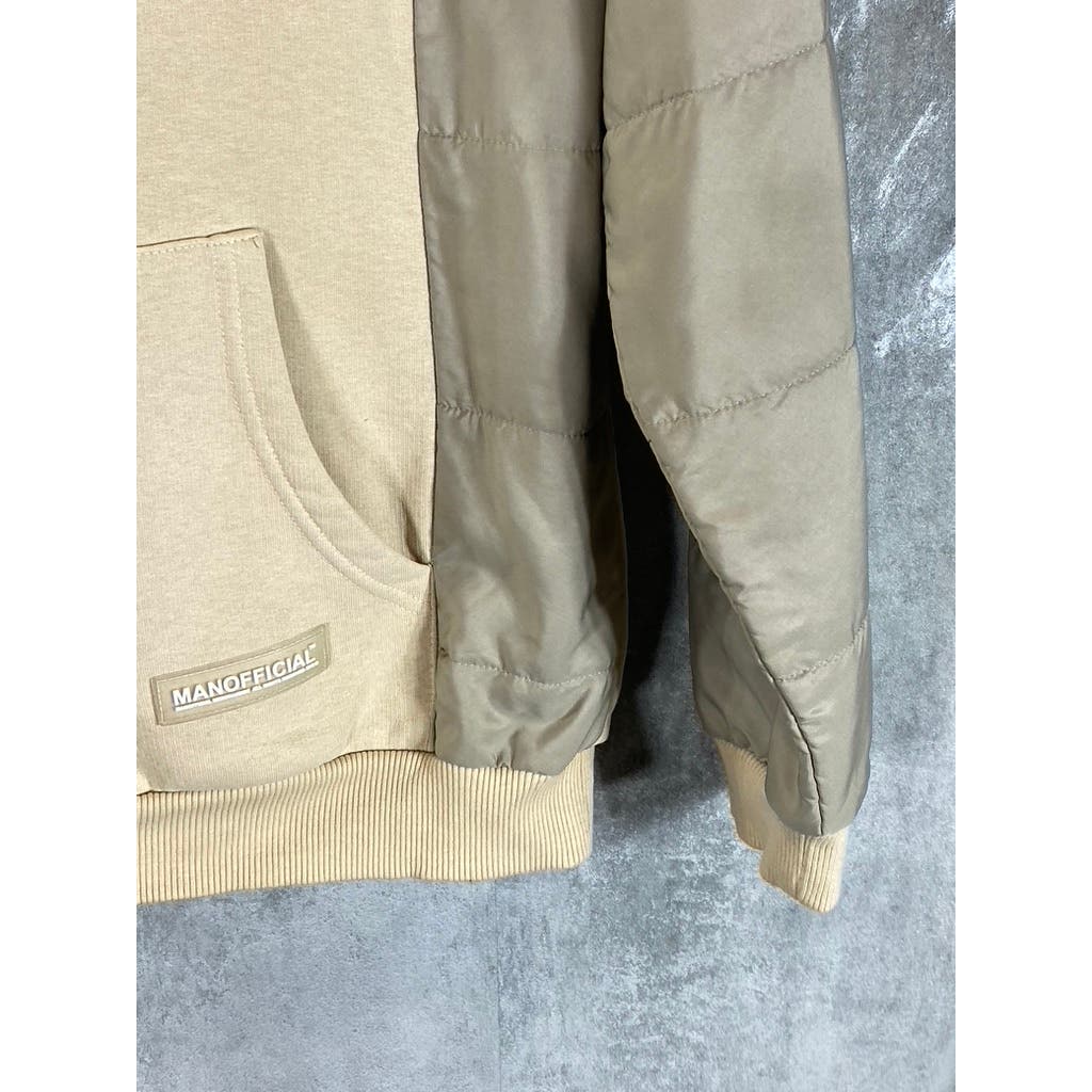 MAN BOOHOOMAN Men's Tan Colorblock Sleeve Pullover Hoodie SZ L