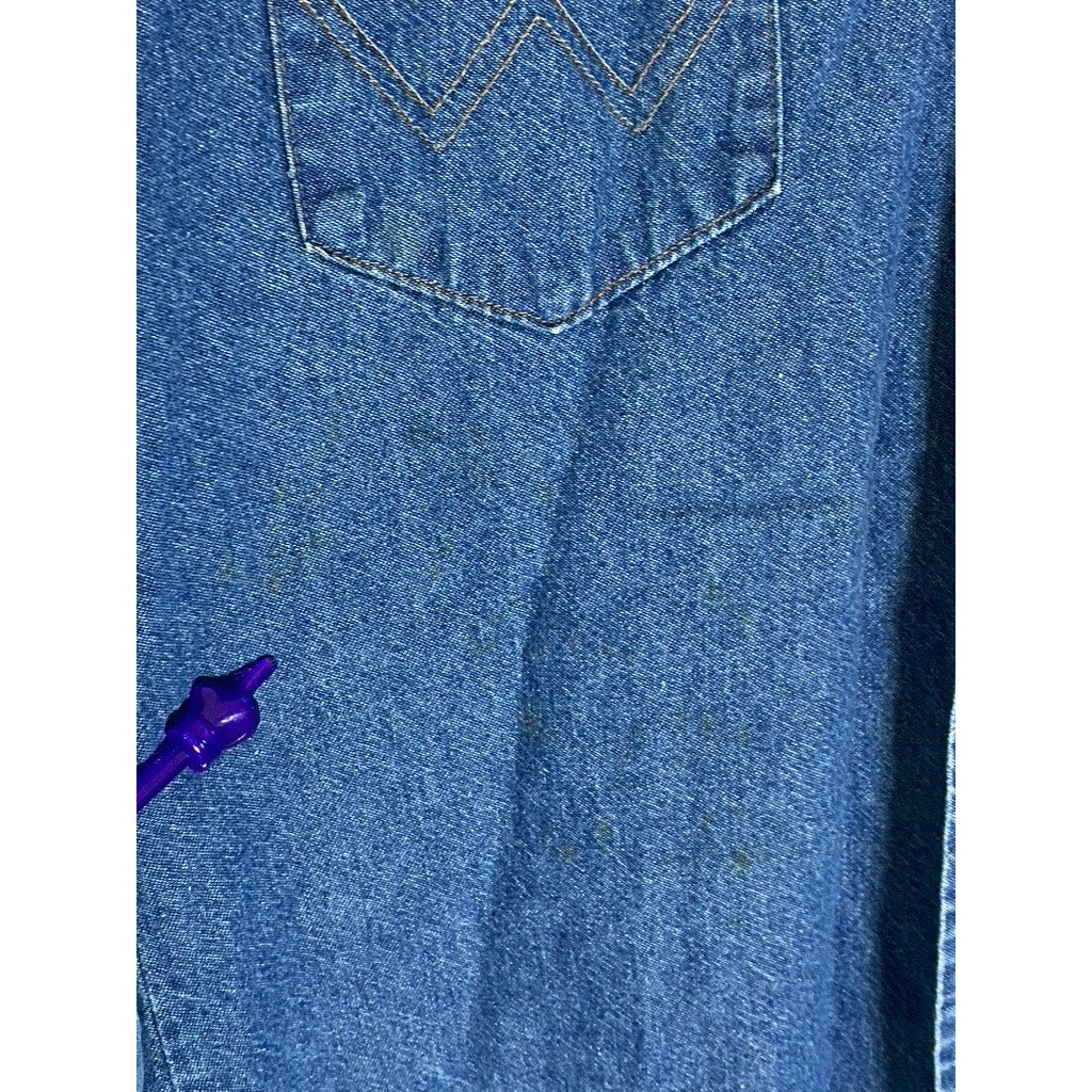 WRANGLER Men's Dark Blue Denim Regular-Fit Distressed Button-Up Shirt SZ 15.5 33